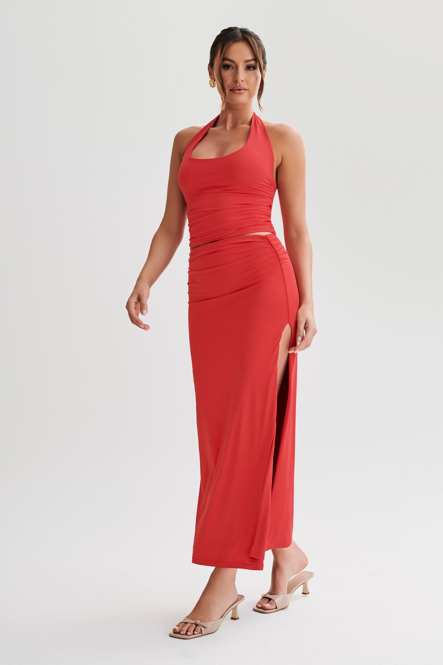 Emma Recycled Nylon Maxi Skirt - Red