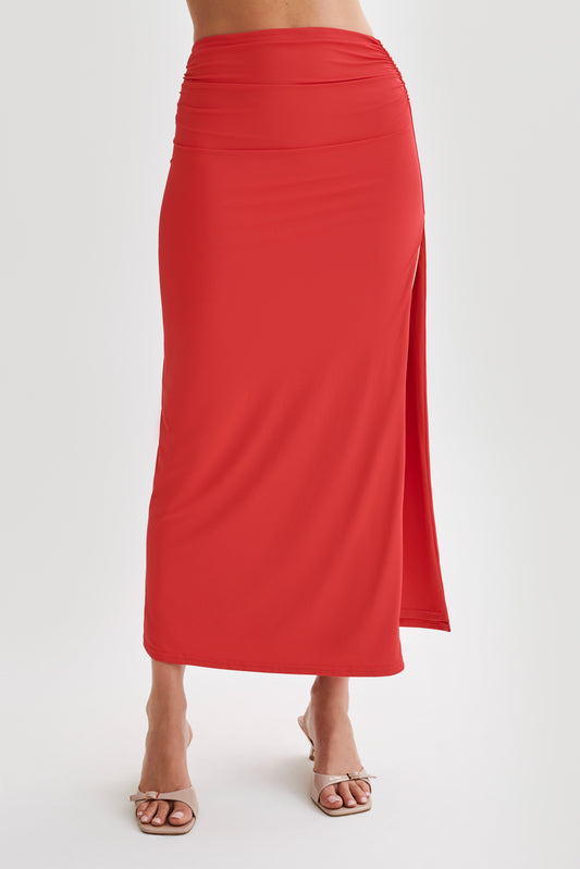 Emma Recycled Nylon Maxi Skirt - Red