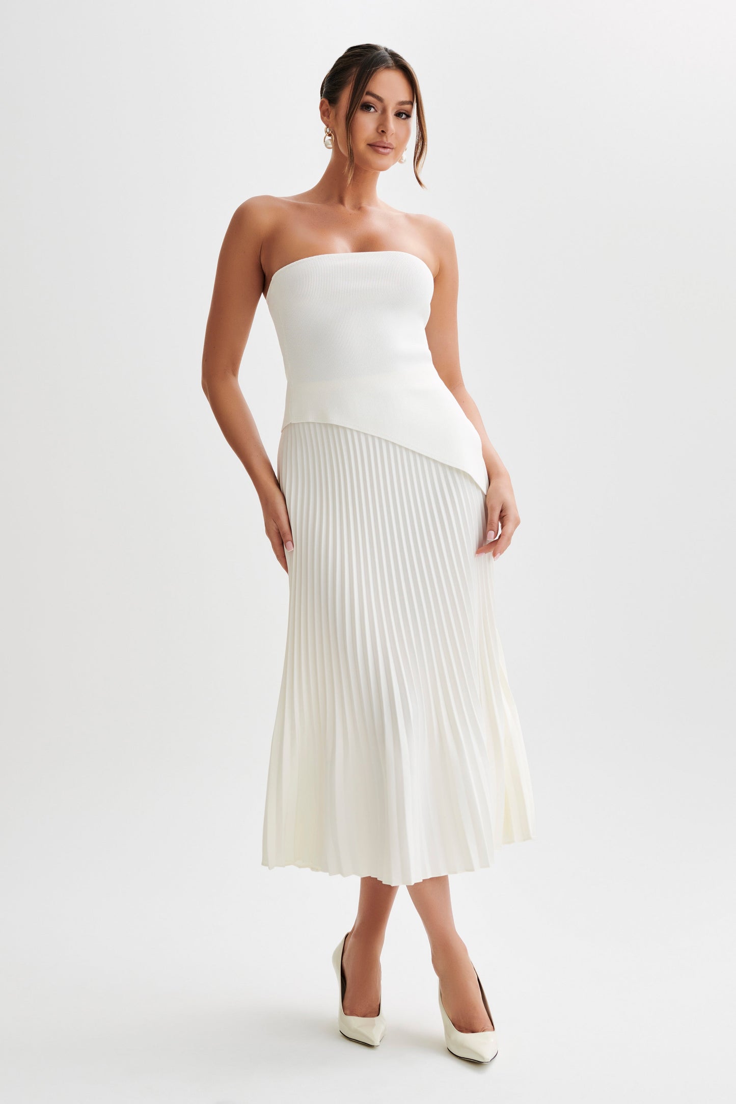 Sidney Asymmetrical Strapless Knit Top - White