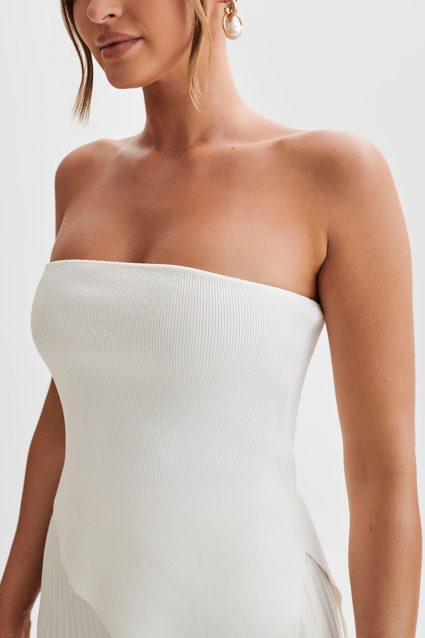 Sidney Asymmetrical Strapless Knit Top - White