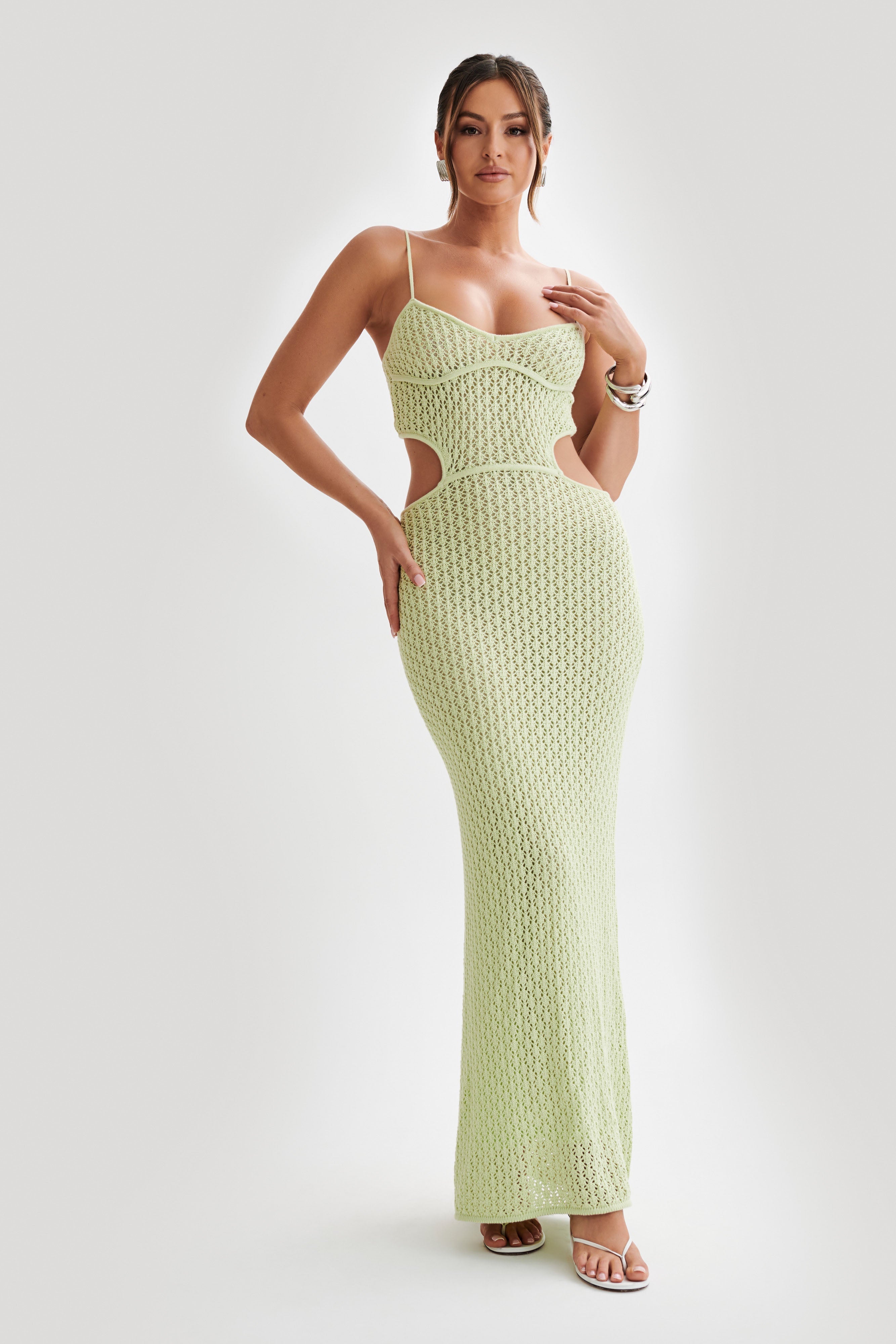 Nerida Knit Cut Out Maxi Dress - Seafoam Green - MESHKI U.S