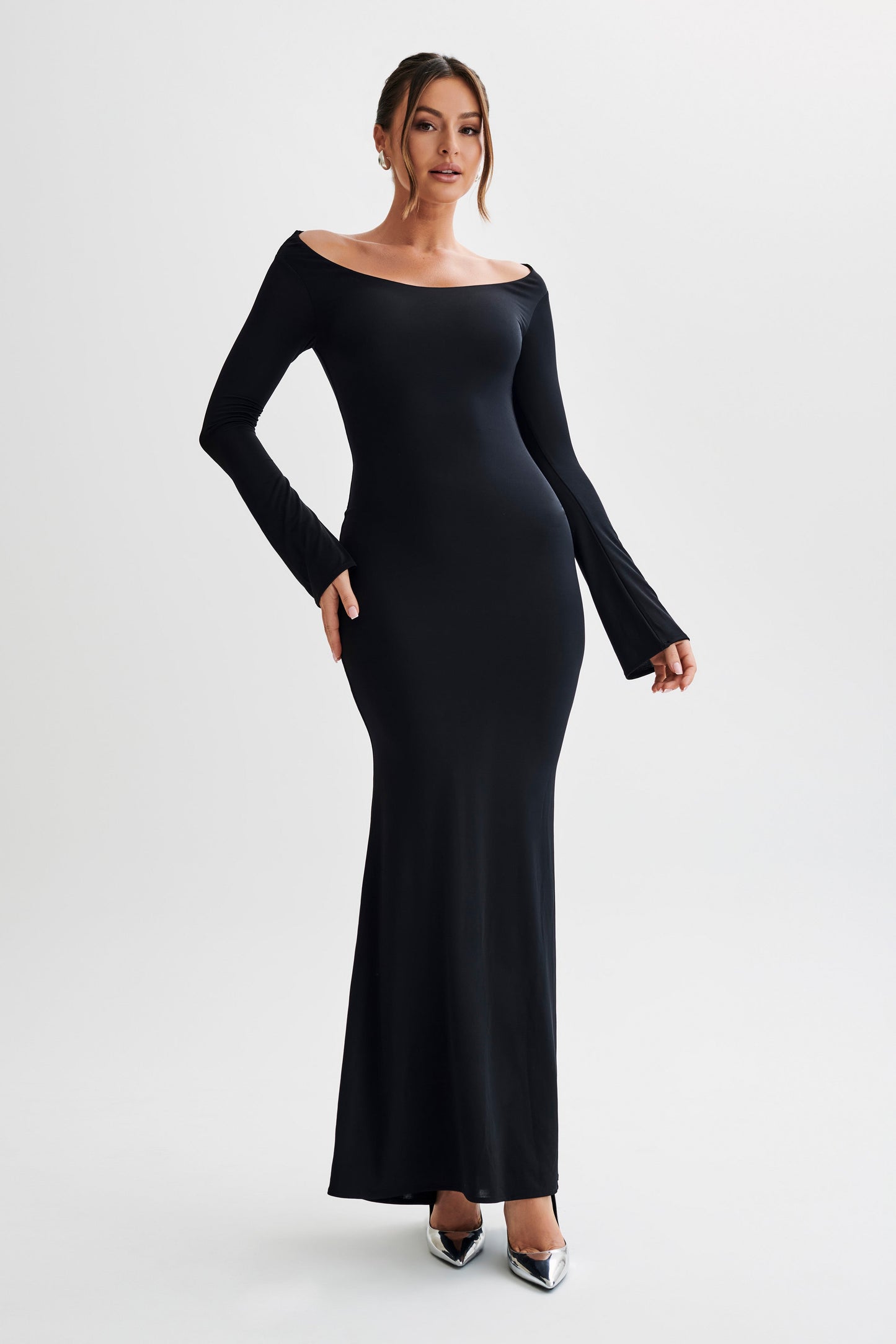 Millicent Slinky Long Sleeve Maxi Dress - Black