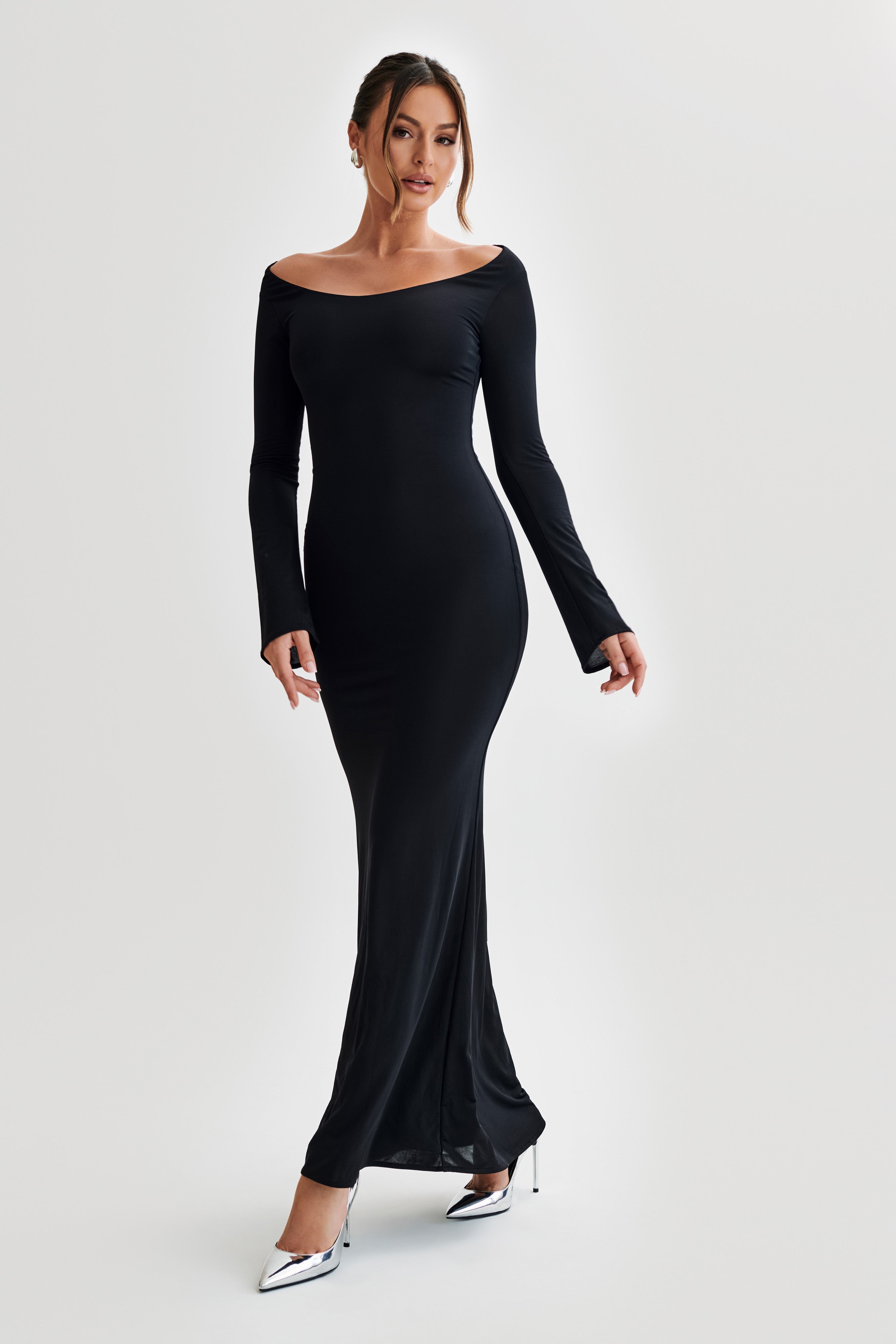 Long sleeve slinky maxi dress fashion