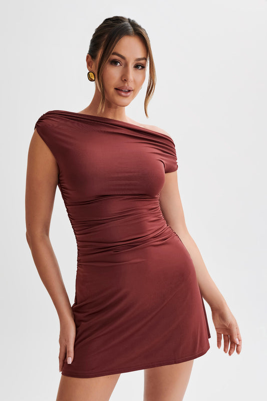 Dakoda Slinky Off Shoulder Mini Dress - Wine