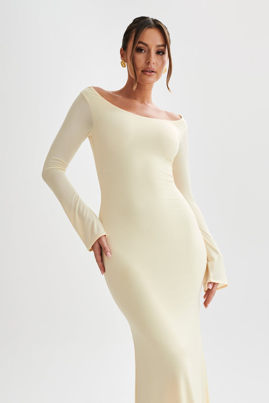 Millicent Slinky Long Sleeve Maxi Dress - Lemon