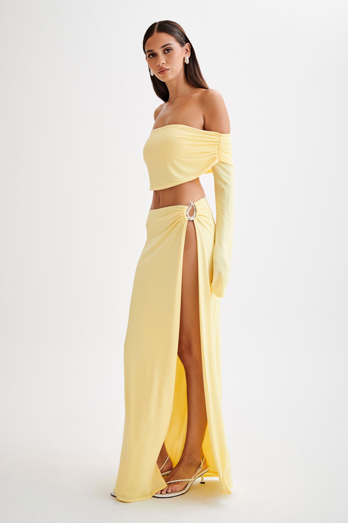 Camryn Slinky Off Shoulder Crop Top - Yellow