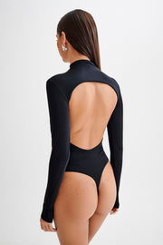 Friday Nights- Plunge, Ribbed/Corset Style Mesh Long-sleeve Bodysuit –  Emmerie Boutique