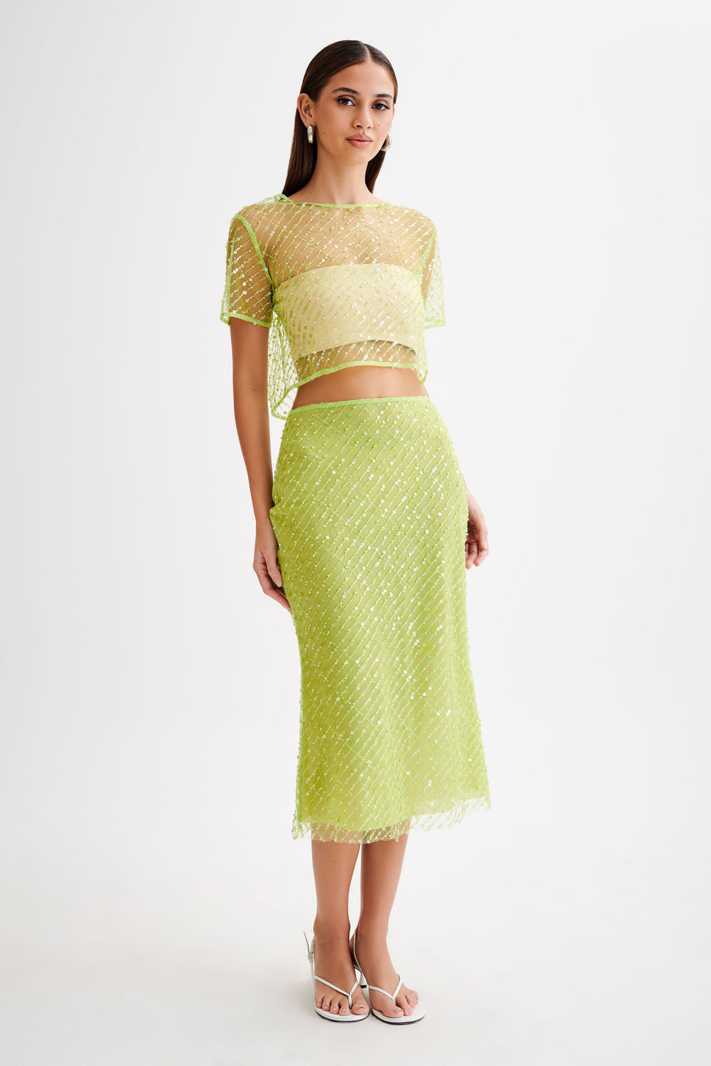 Brynne Sequin Midi Skirt - Parakeet Green