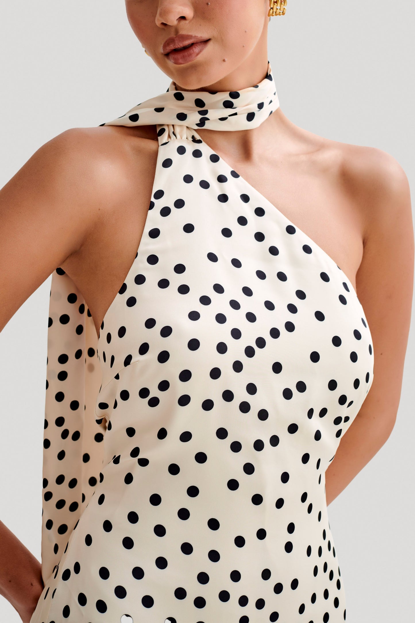 Joan Satin Asymmetrical Mini Dress - Polkadot