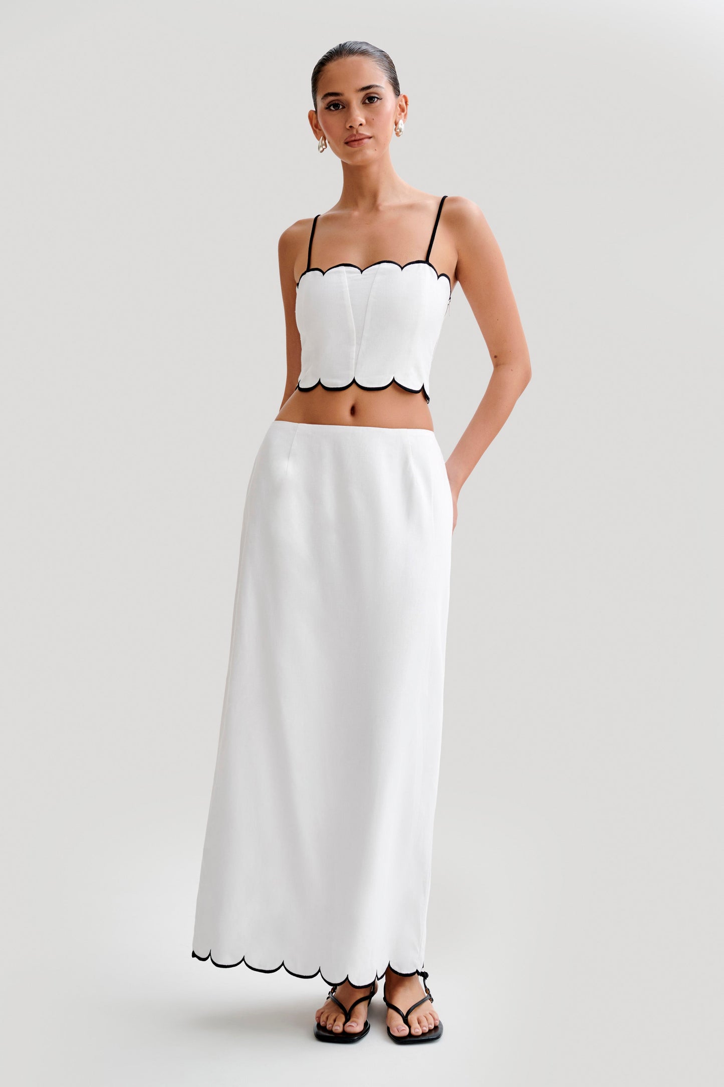 Alessio Scalloped Midi Skirt - Ivory