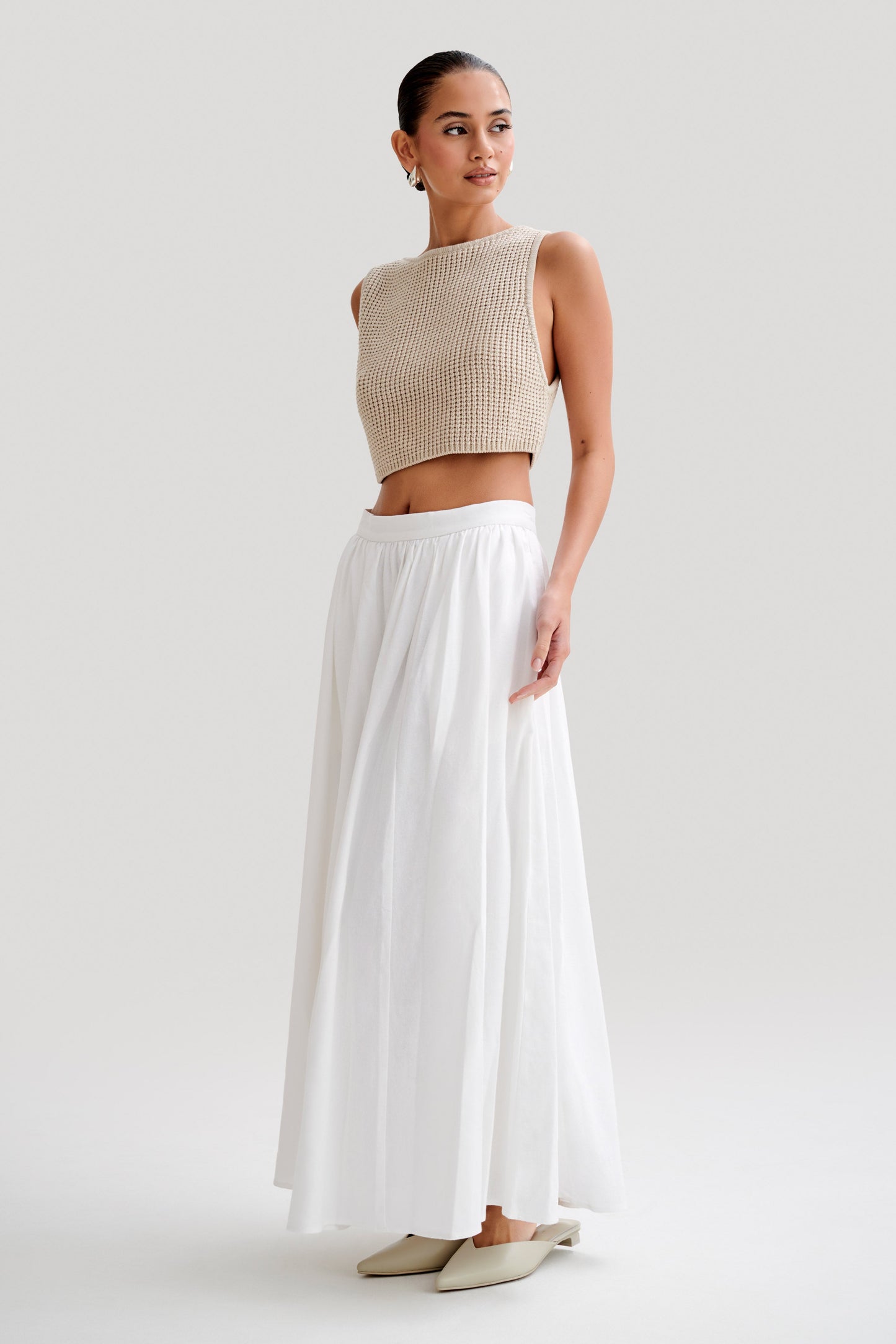 Clarence Linen A-Line Maxi Skirt - White