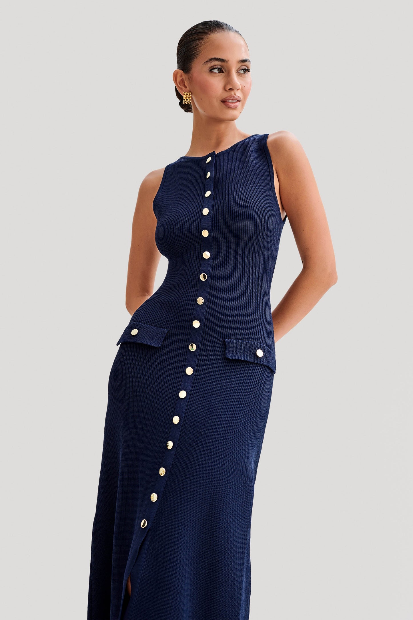 Sawyer Sleeveless Buttoned Maxi Dress - Navy