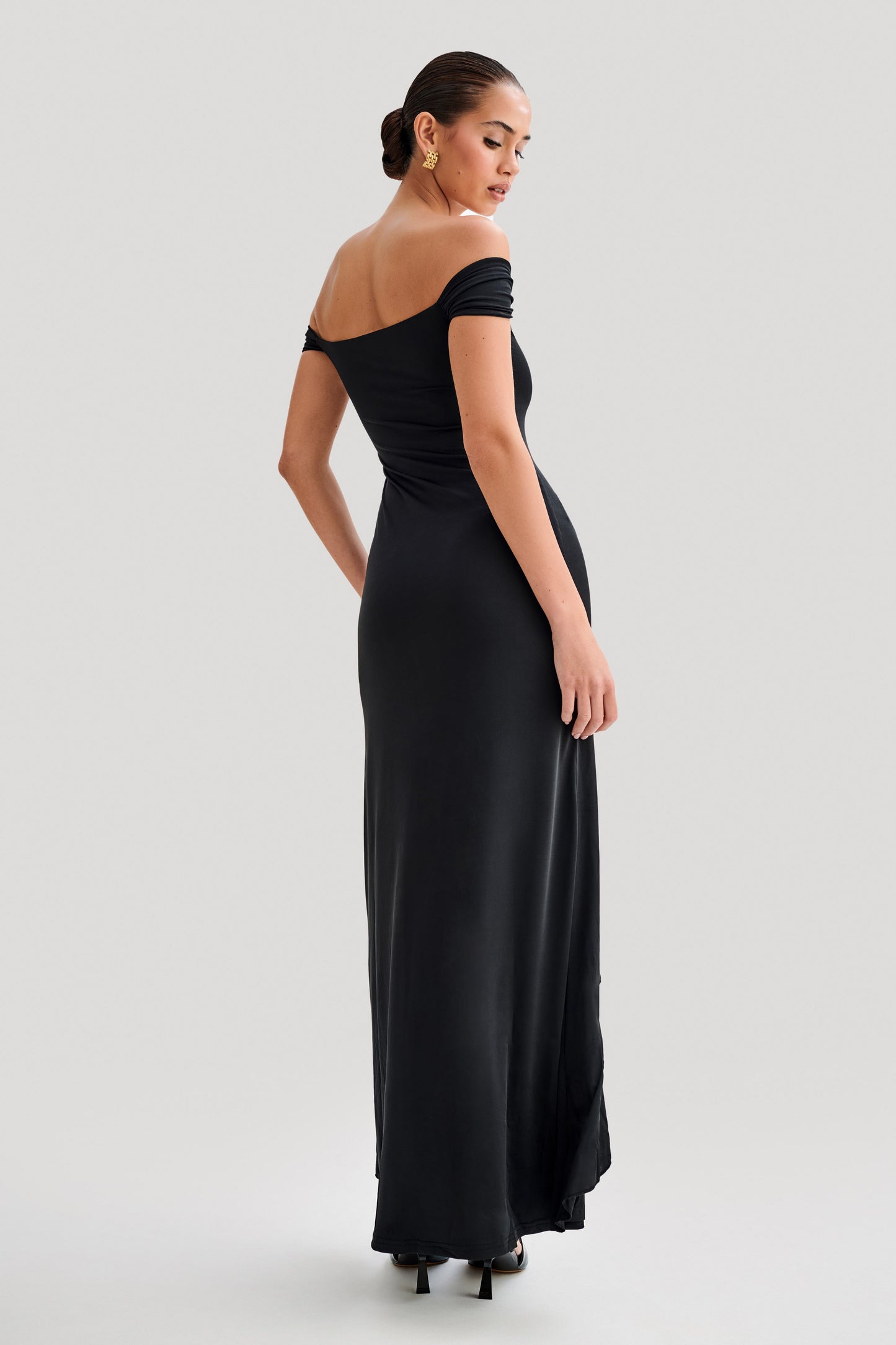 Eisley Slinky Off Shoulder Maxi Dress - Black