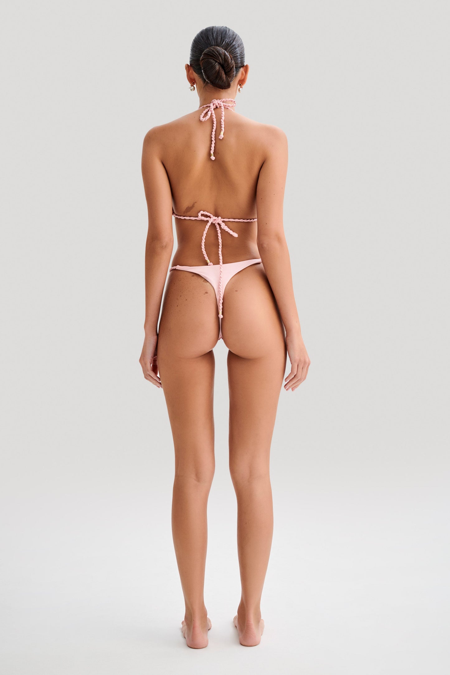 Sachi Triangle Bikini Top With Braided Ties - Pale Pink