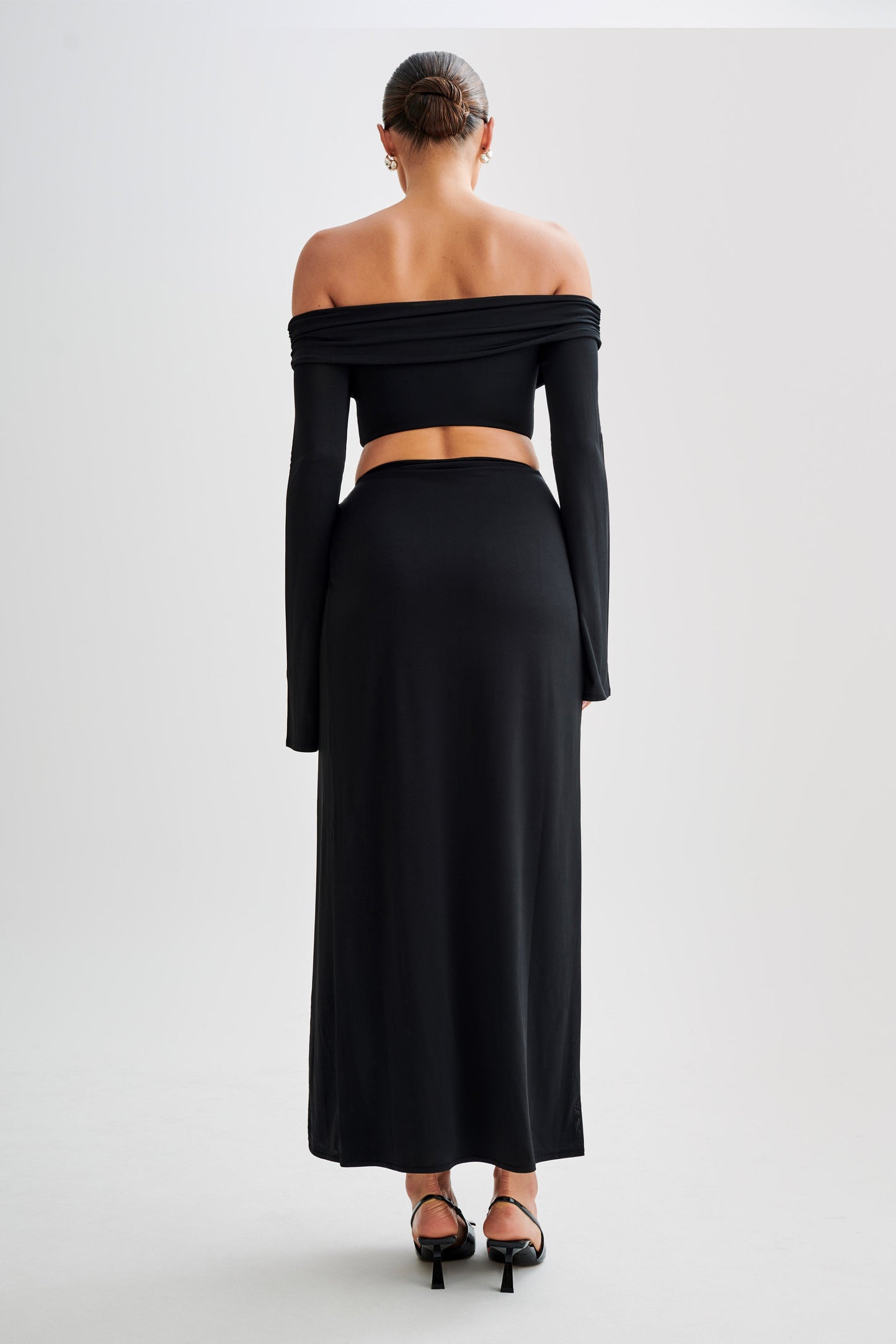 Camryn Slinky Off Shoulder Crop Top - Black