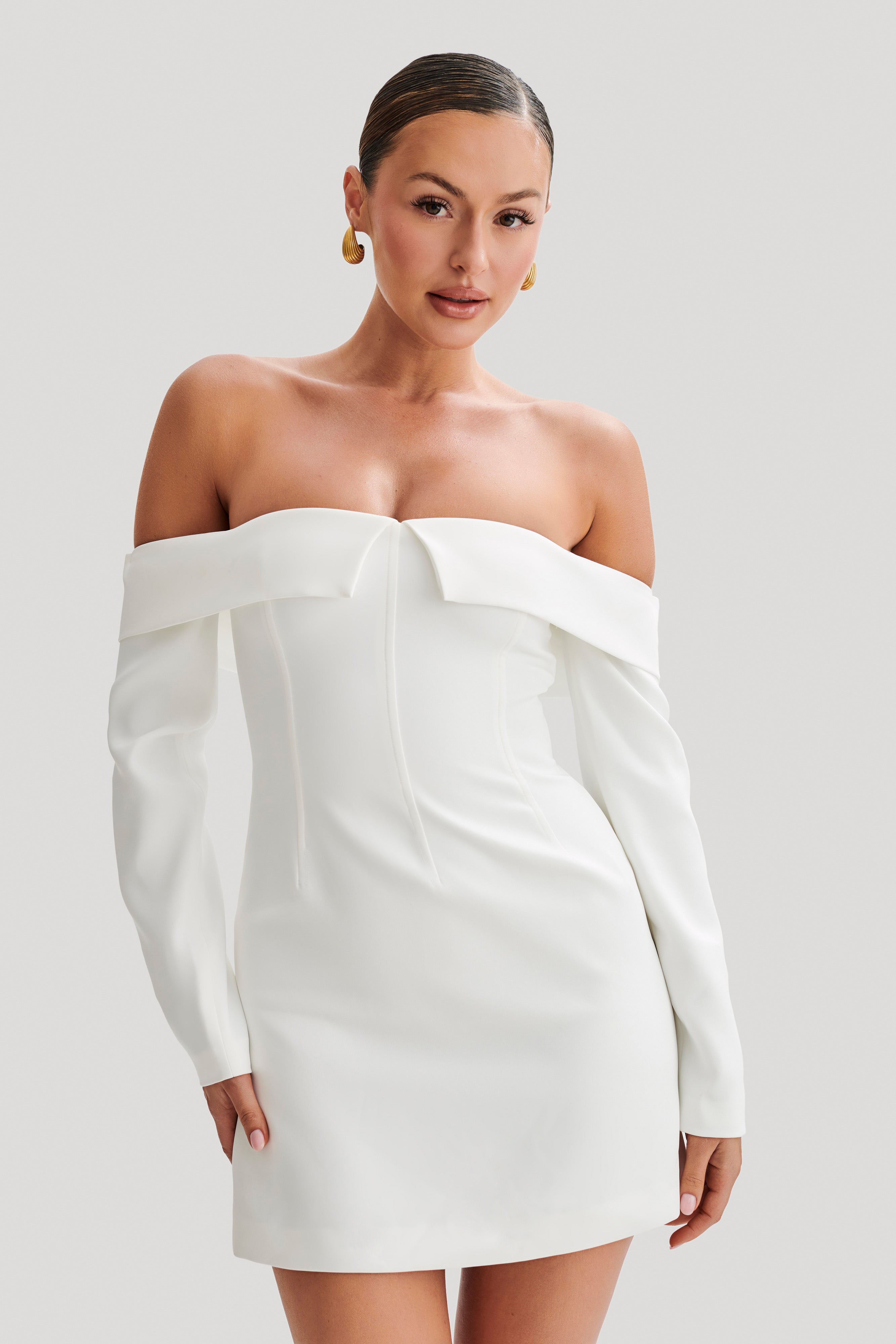 Hugo Suiting Off Shoulder Mini Dress - Ivory