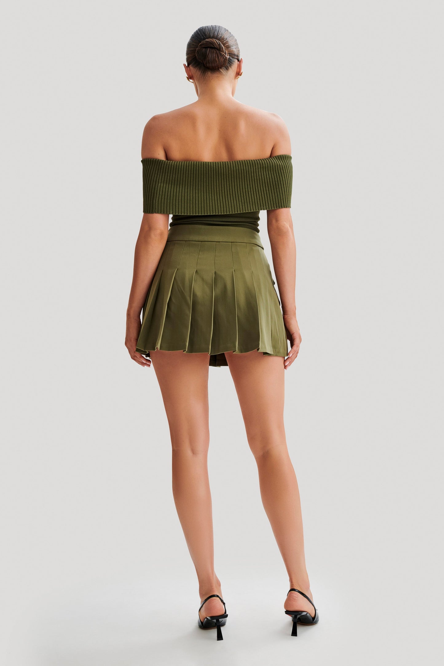 Susanna Off Shoulder Knit Top - Military Olive