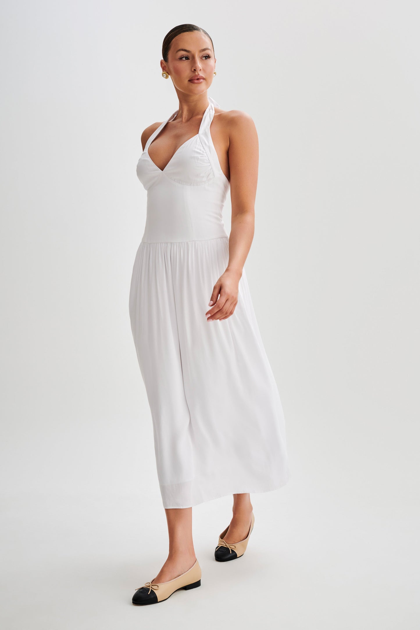 Harriette Halter Midi Dress - White