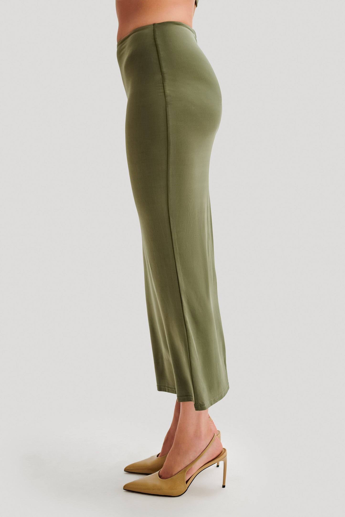 Charlene Slinky Midi Skirt - Olive