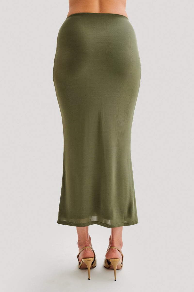 Charlene Slinky Midi Skirt - Olive- MESHKI U.S