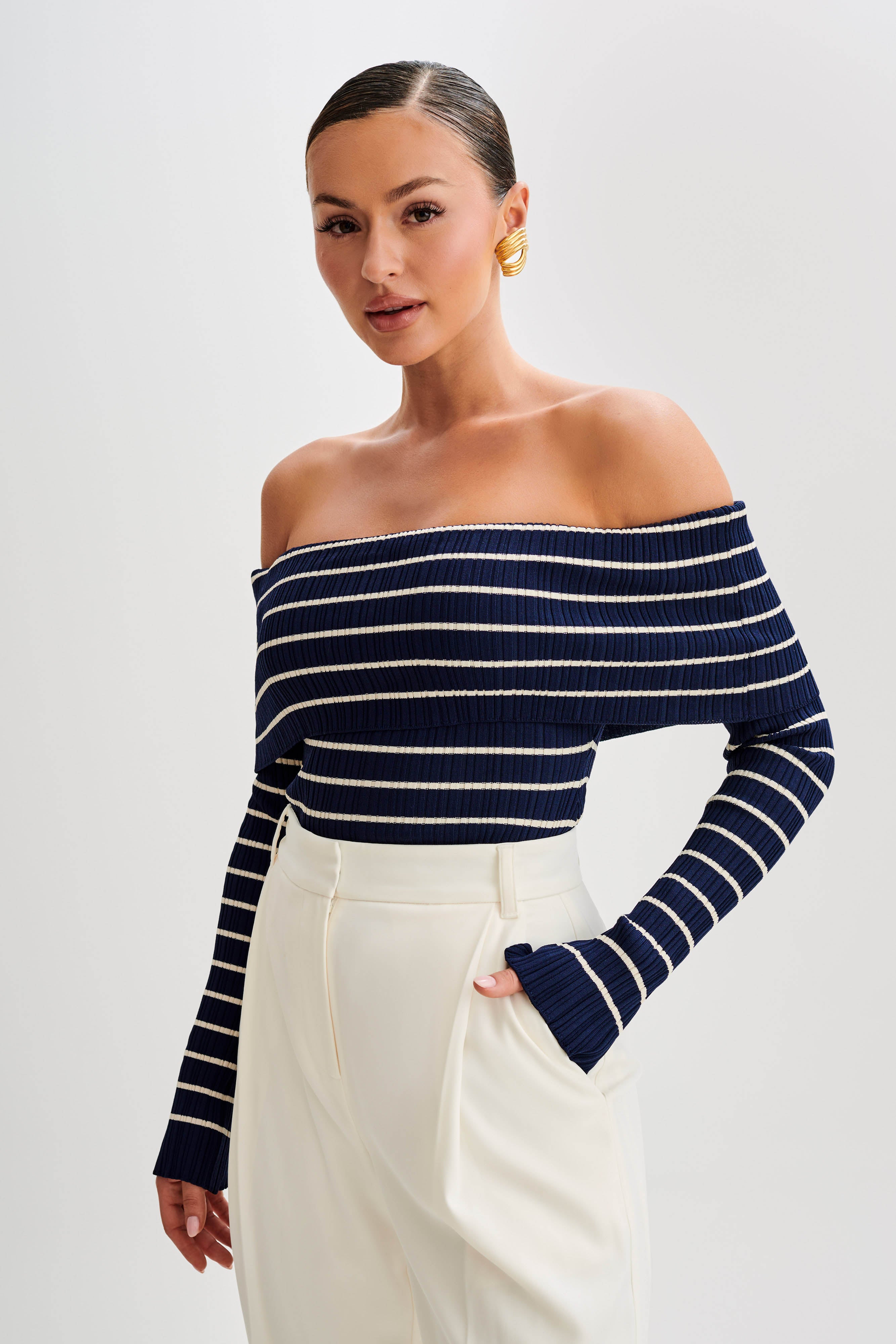 Navy off the shoulder top best sale