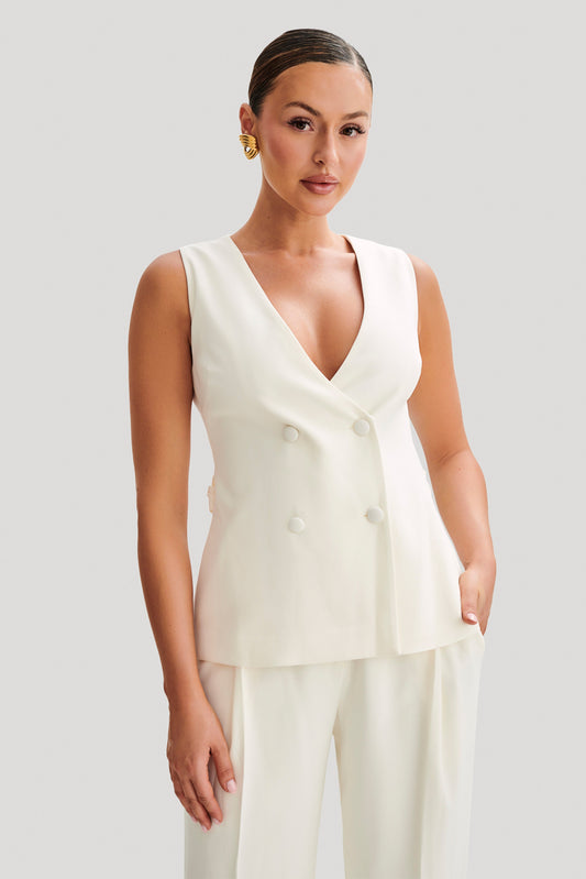 Amelie Suiting Longline Vest - Ivory