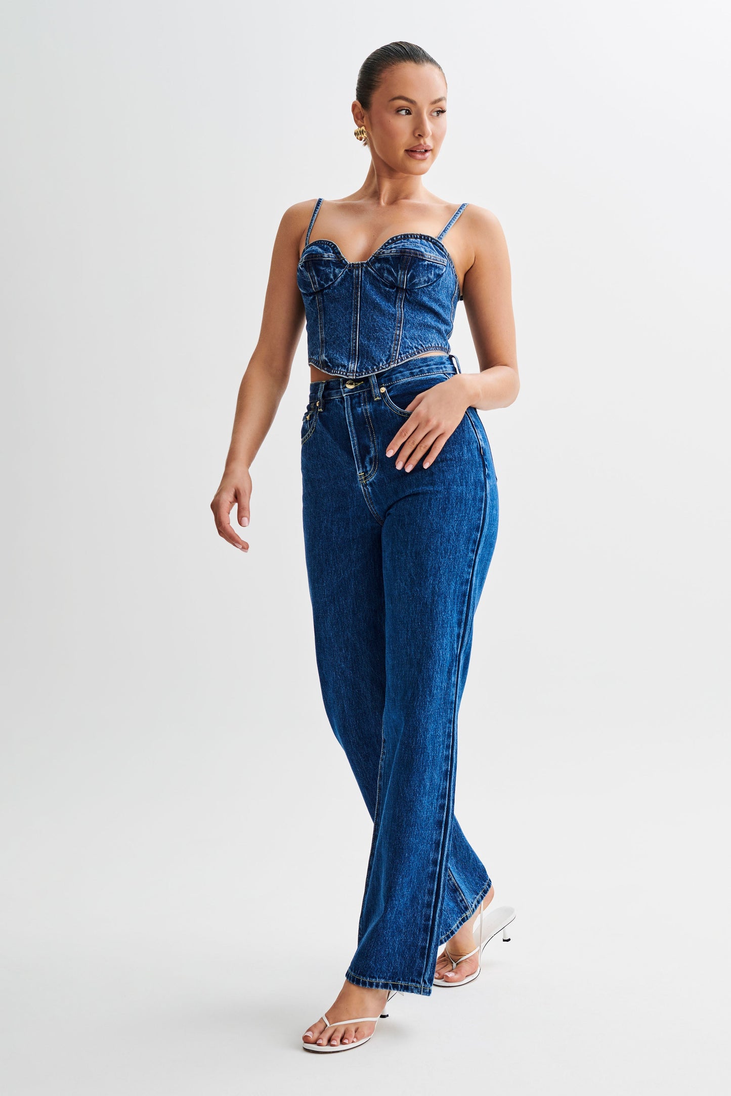 Lana Denim Cupped Corset Top - Dark Blue