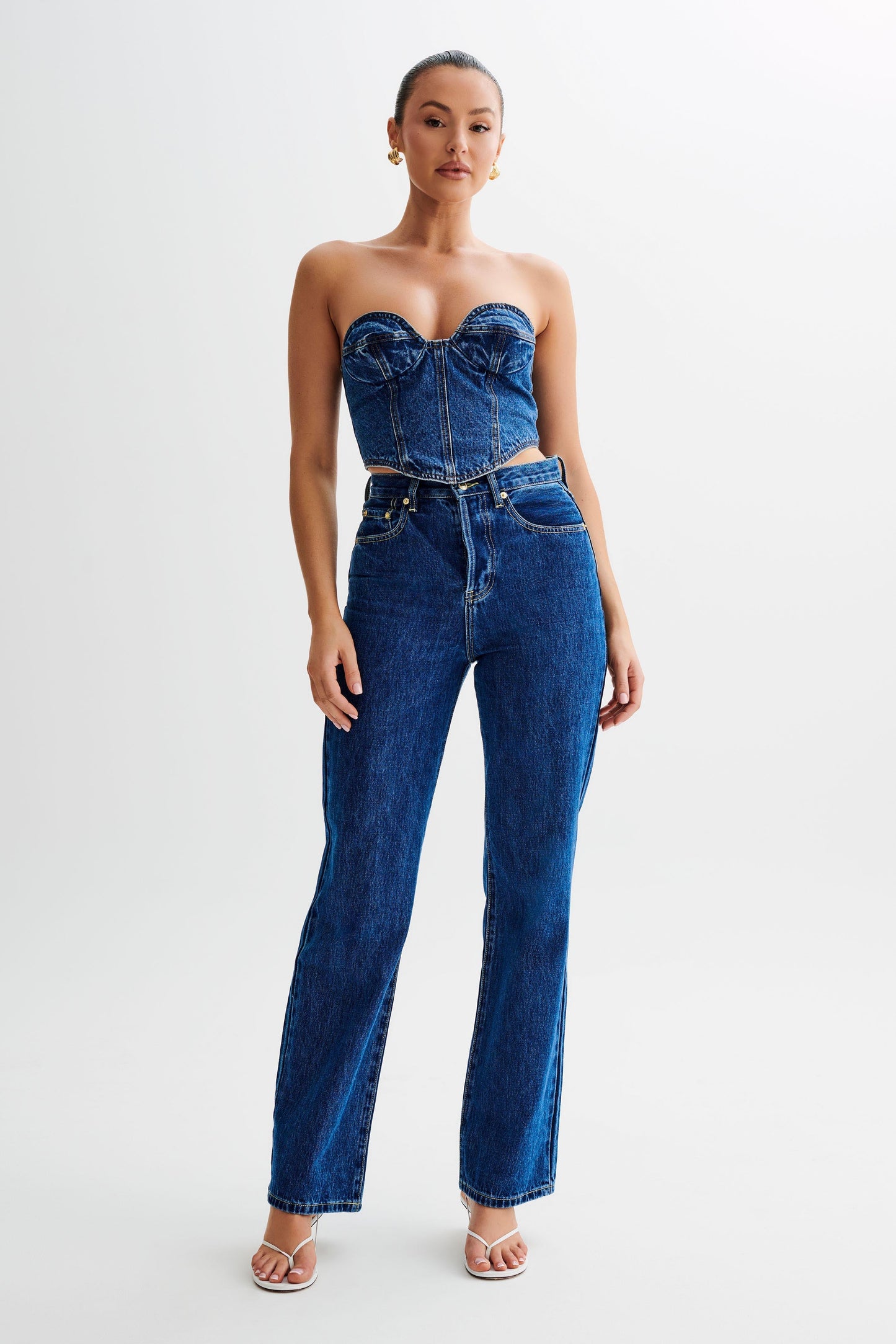 Lana Denim Cupped Corset Top - Dark Blue