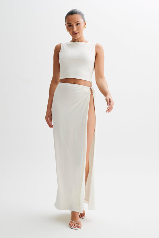 Suri Slinky Maxi Skirt With Gold Hardware - White