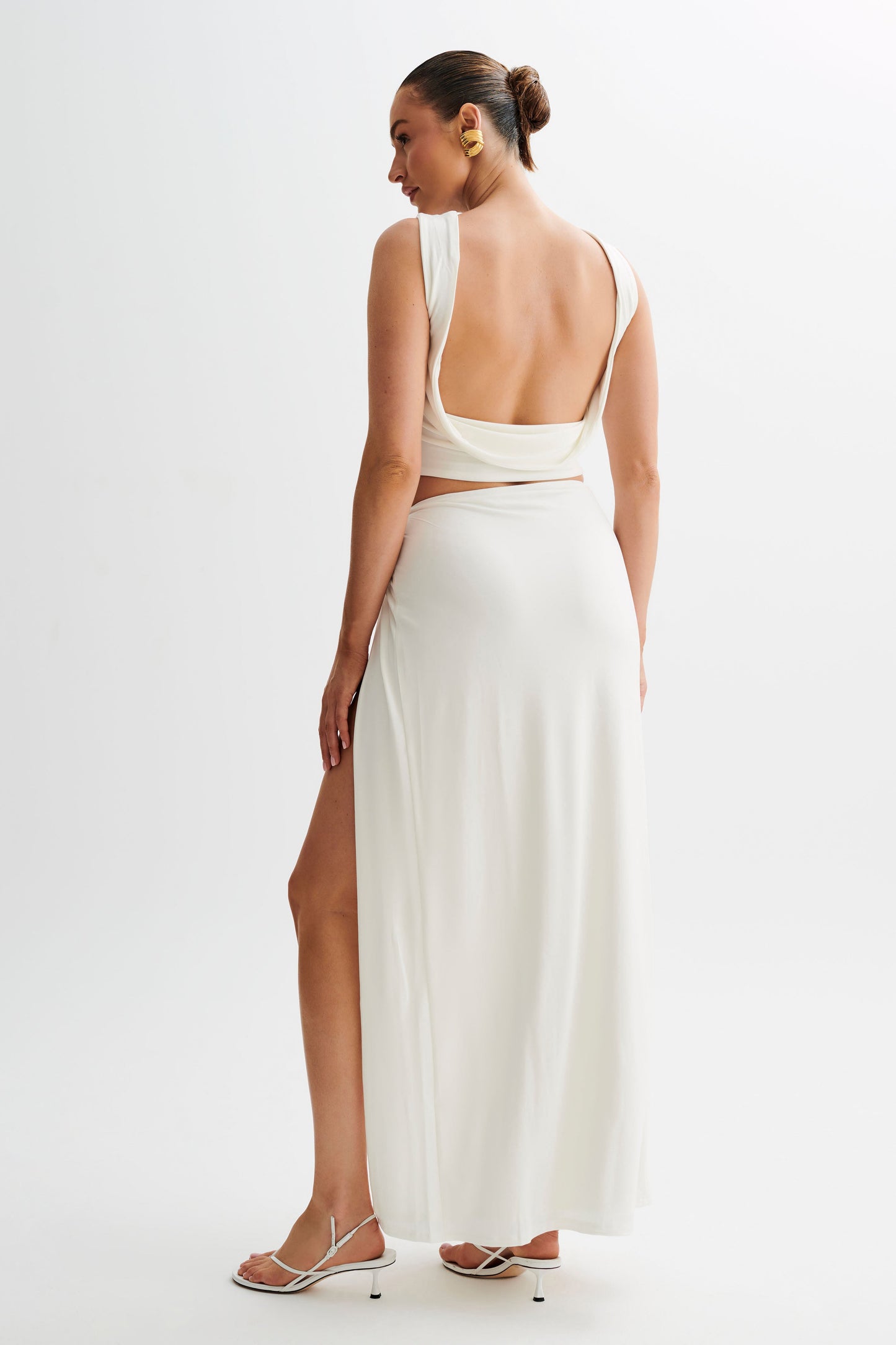 Suri Slinky Maxi Skirt With Gold Hardware - White