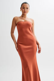 Claudette Strapless Satin Maxi Dress - Burnt Orange