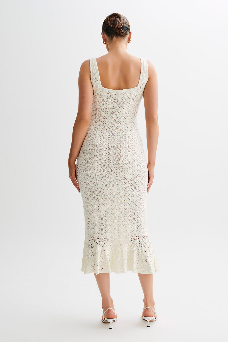 Sylvie Frill Knit Midi Dresses - Ivory- MESHKI U.S