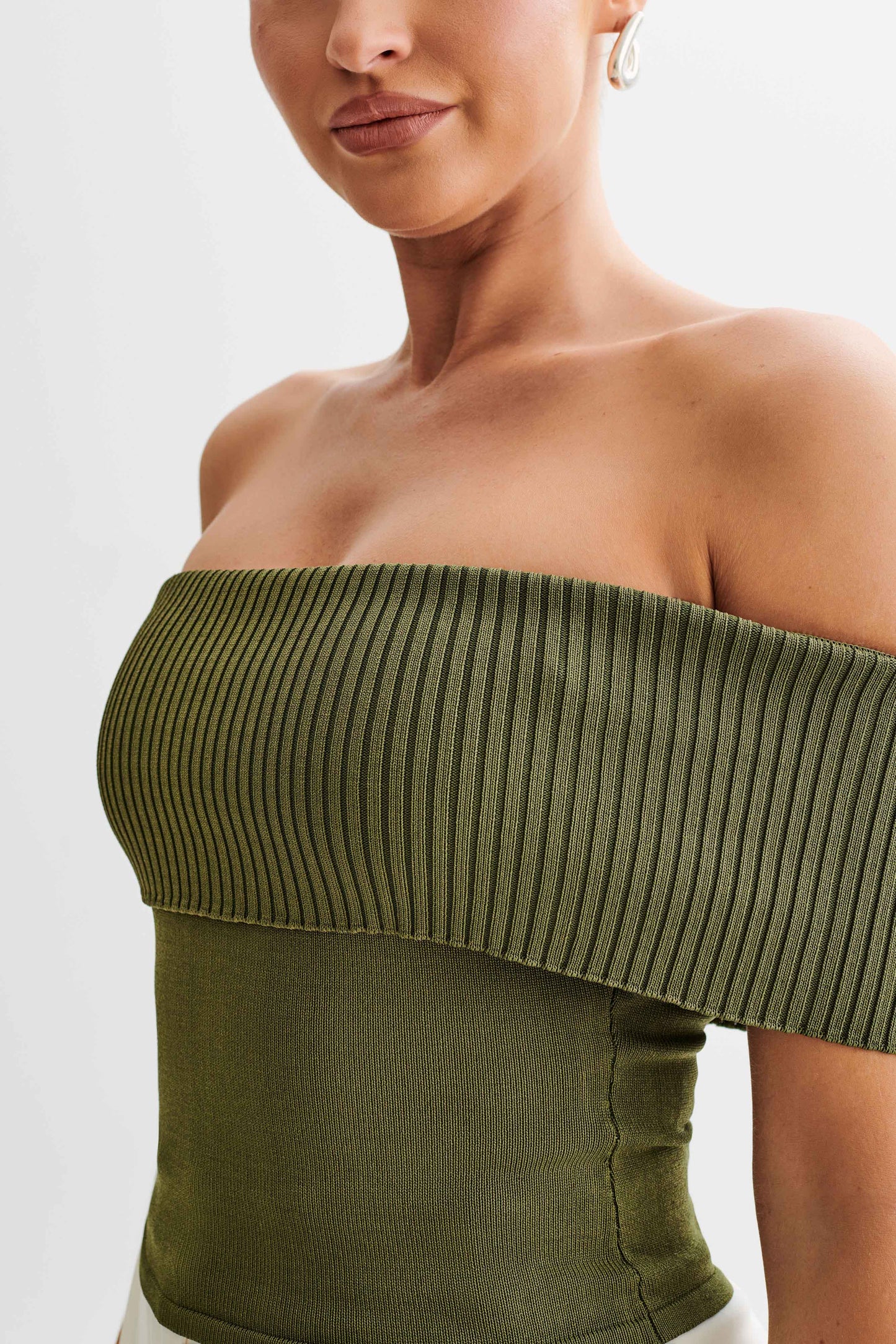 Susanna Off Shoulder Knit Top - Military Olive