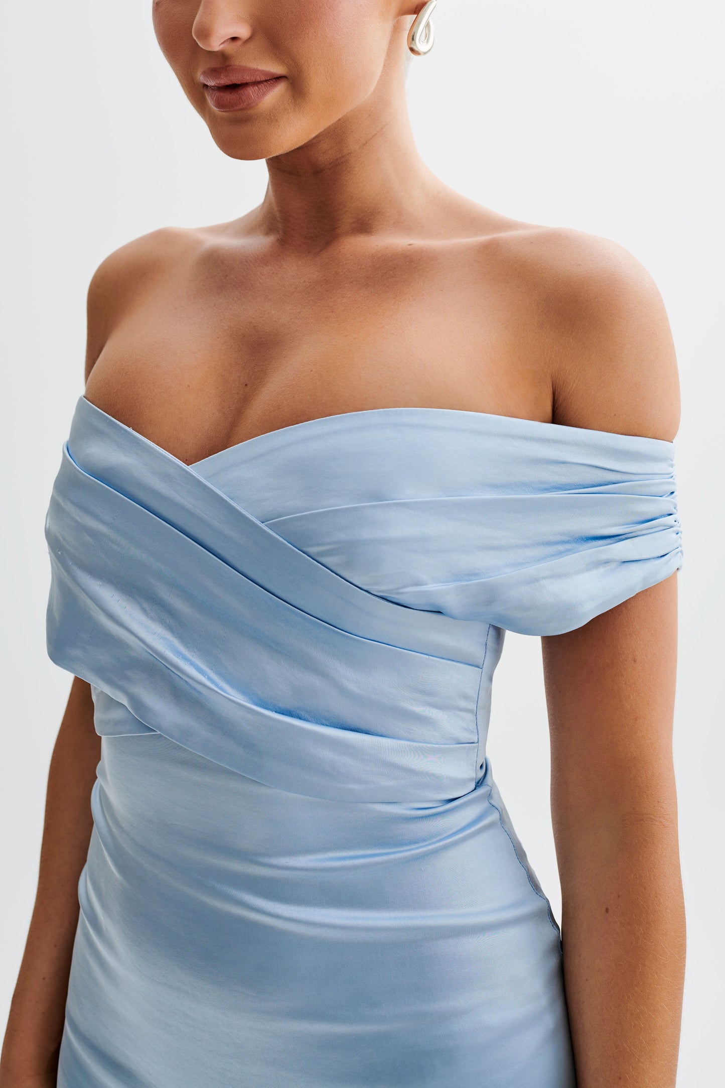 Harley Off Shoulder Satin Maxi Dress - Cornflower Blue