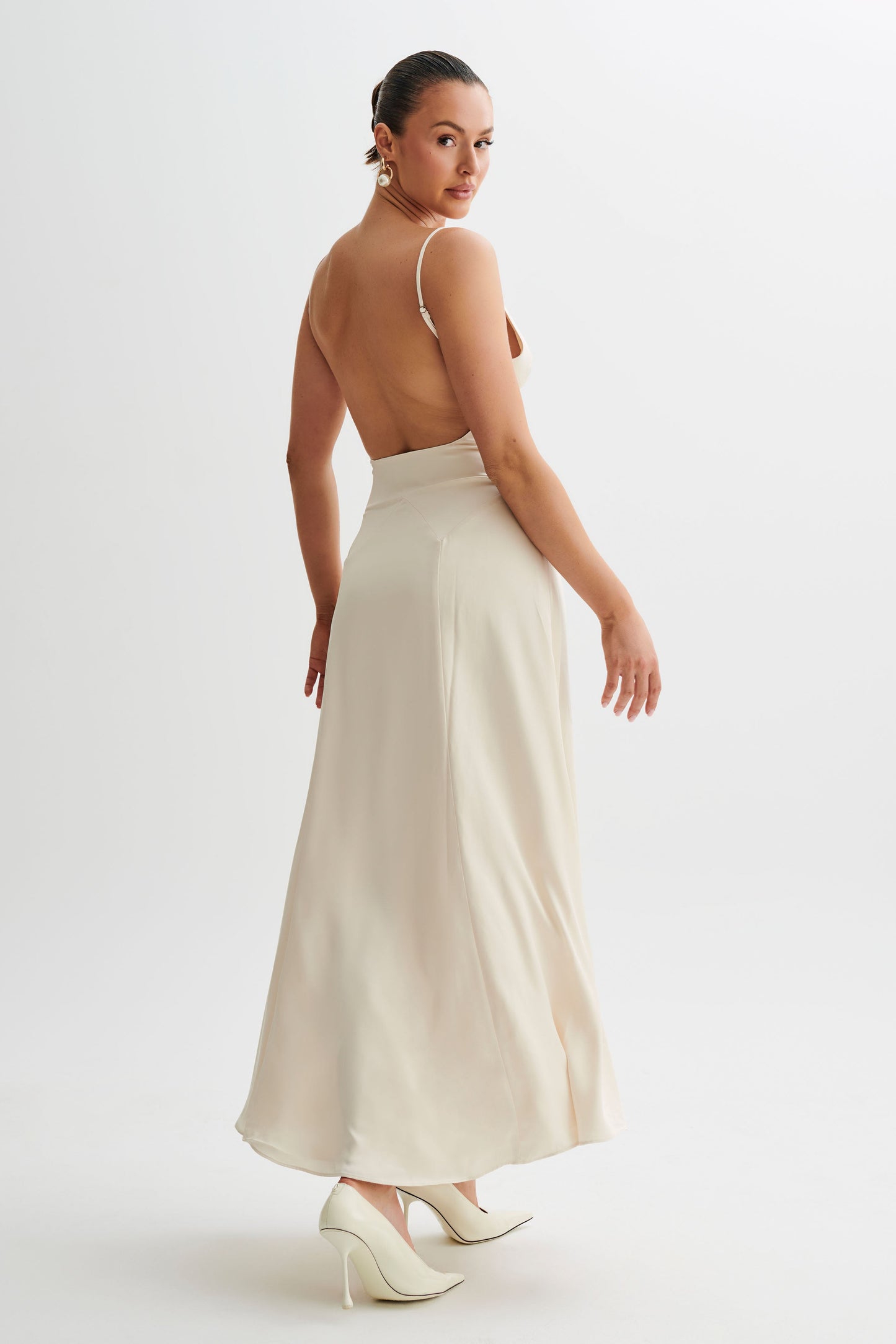 Kamala Low Back Satin Maxi Dress - Sand