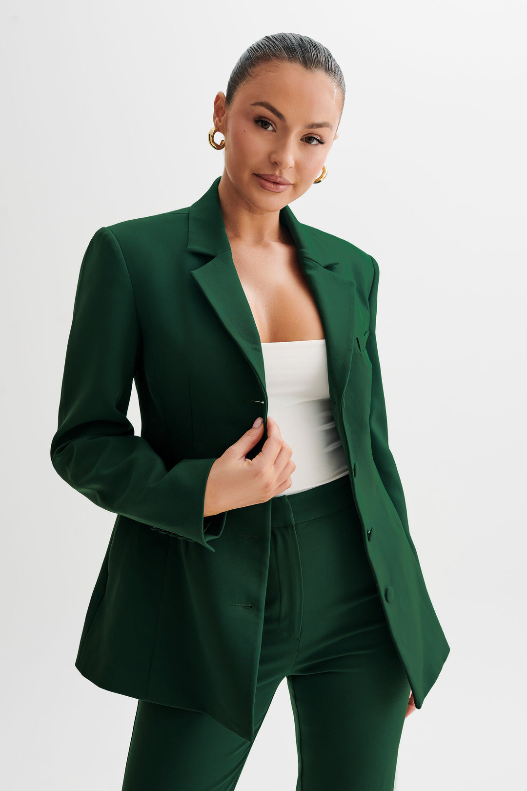 Greer Hourglass Suiting Blazer - Forest Green- MESHKI U.S