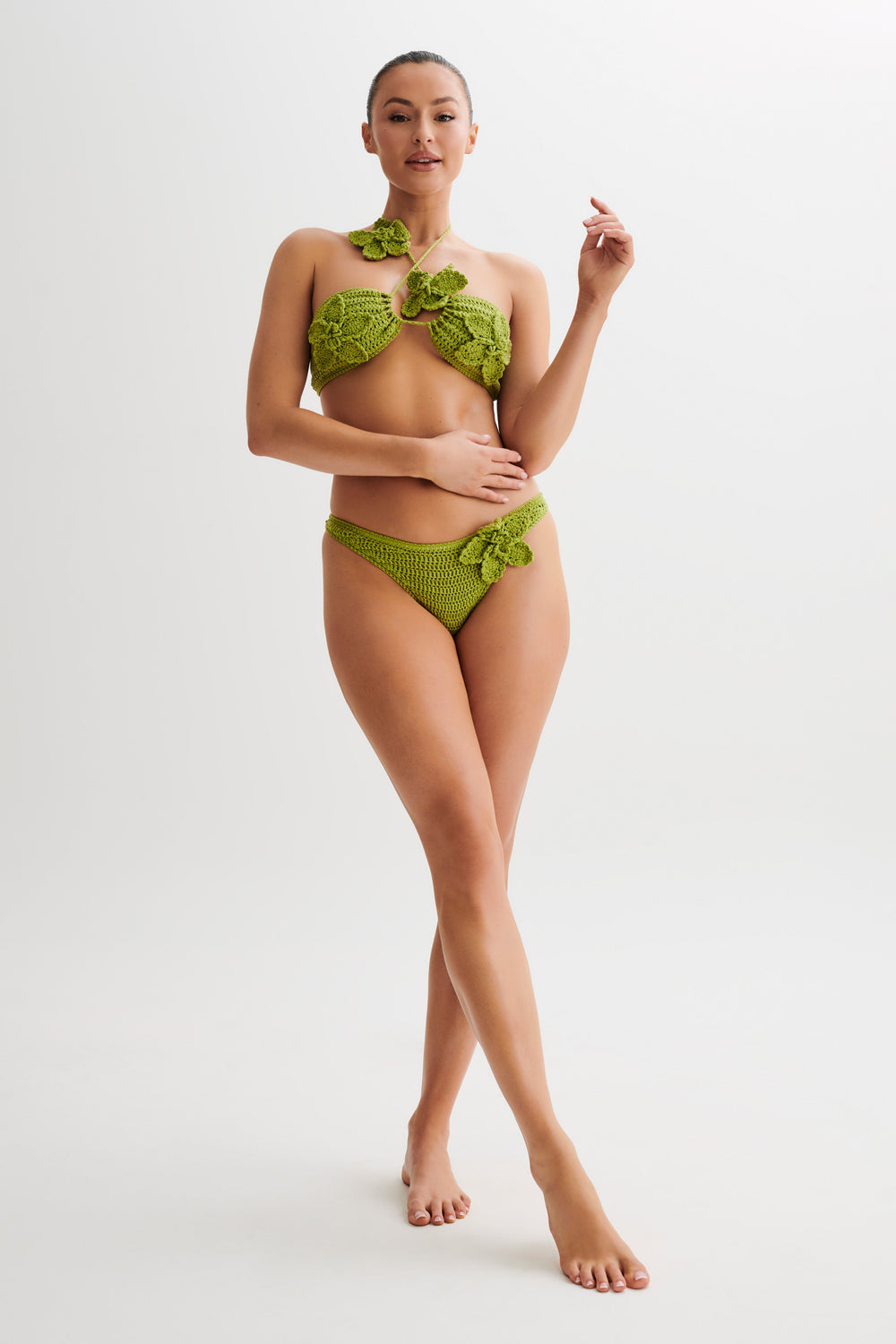 Skye Floral Crochet Tie Up Bikini Bottom - Apple