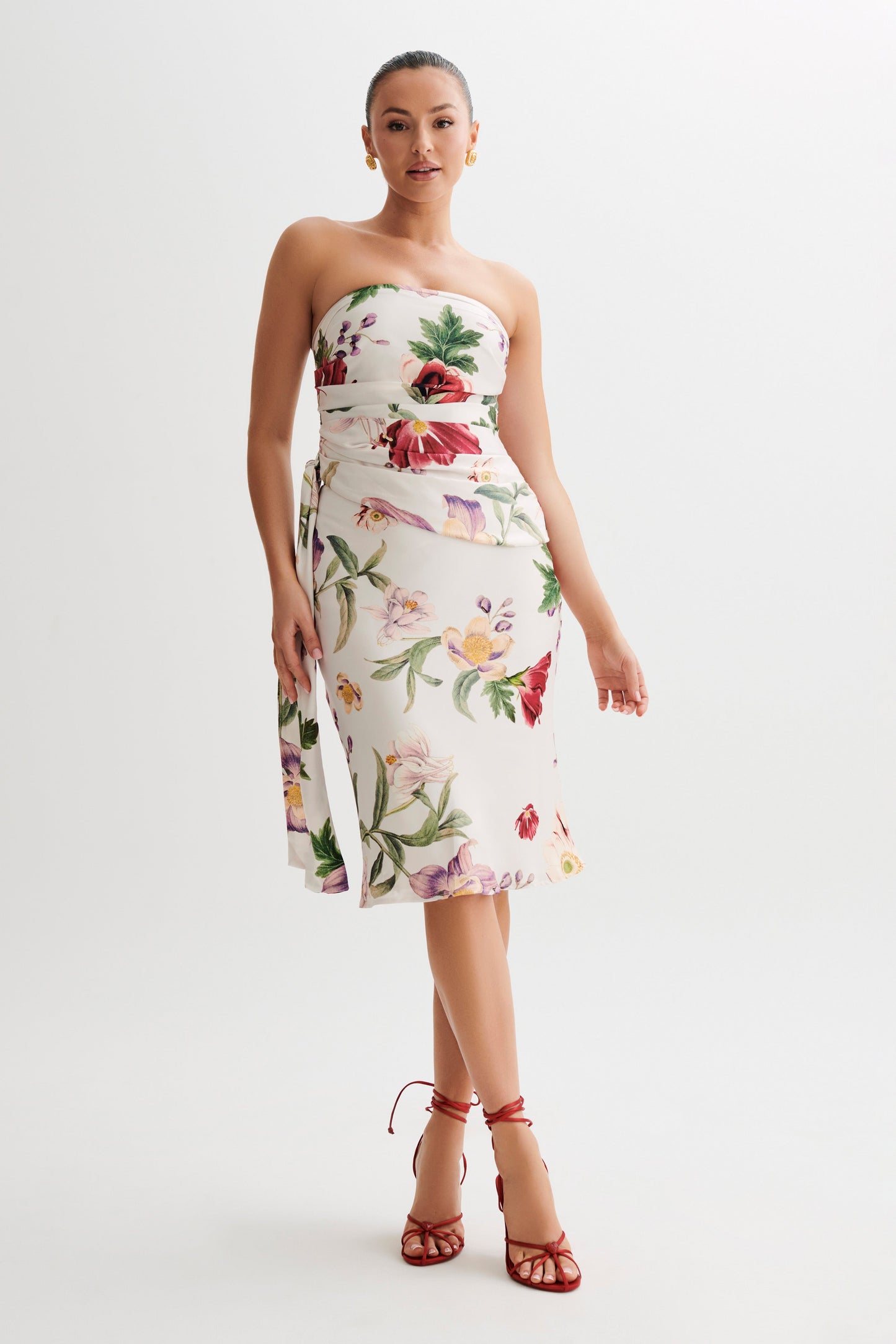 Allegra Satin Knee Length Skirt - Bella Rosa Print