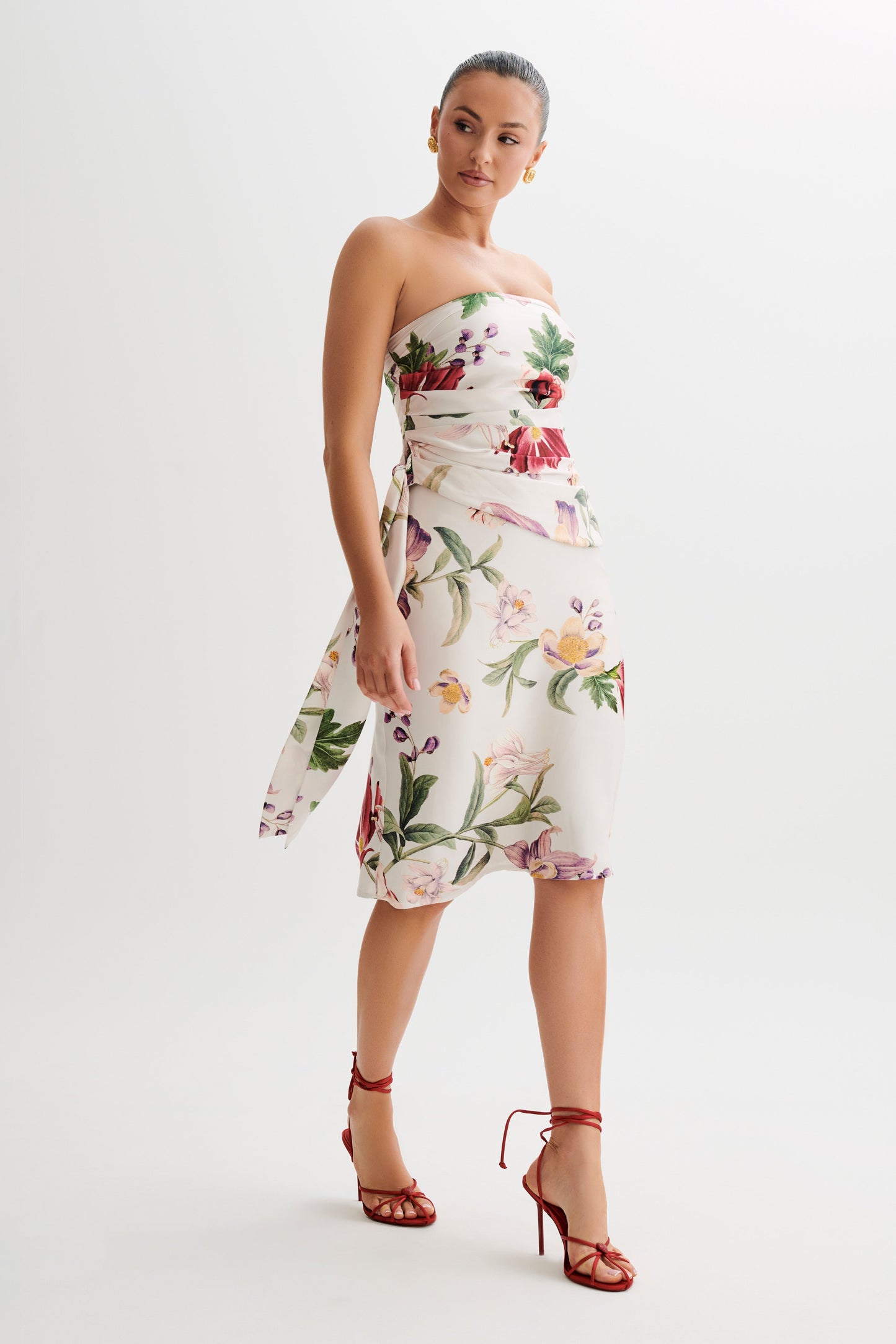 Allegra Satin Knee Length Skirt - Bella Rosa Print