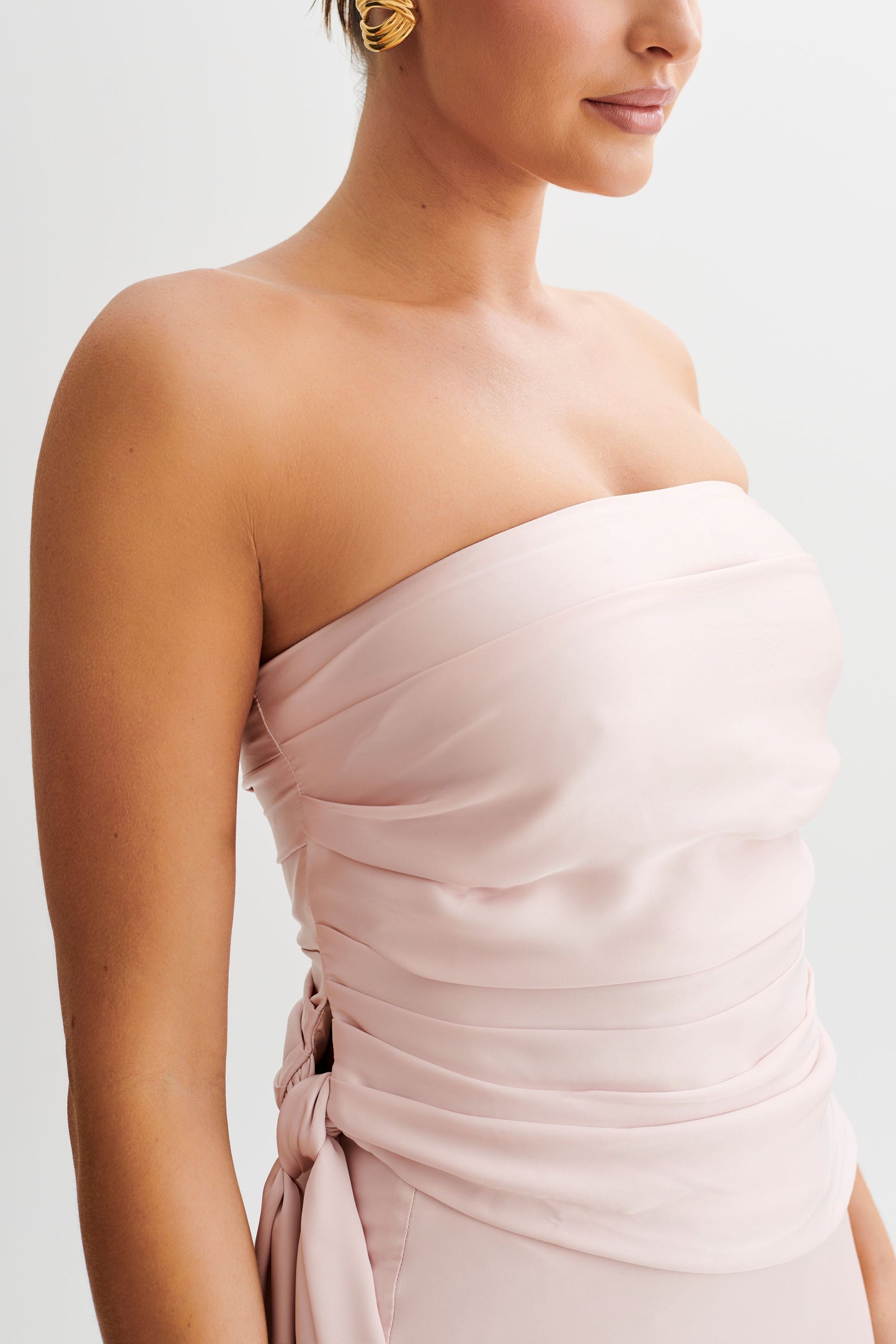 Allegra Satin Ruched Strapless Top - Pale Pink