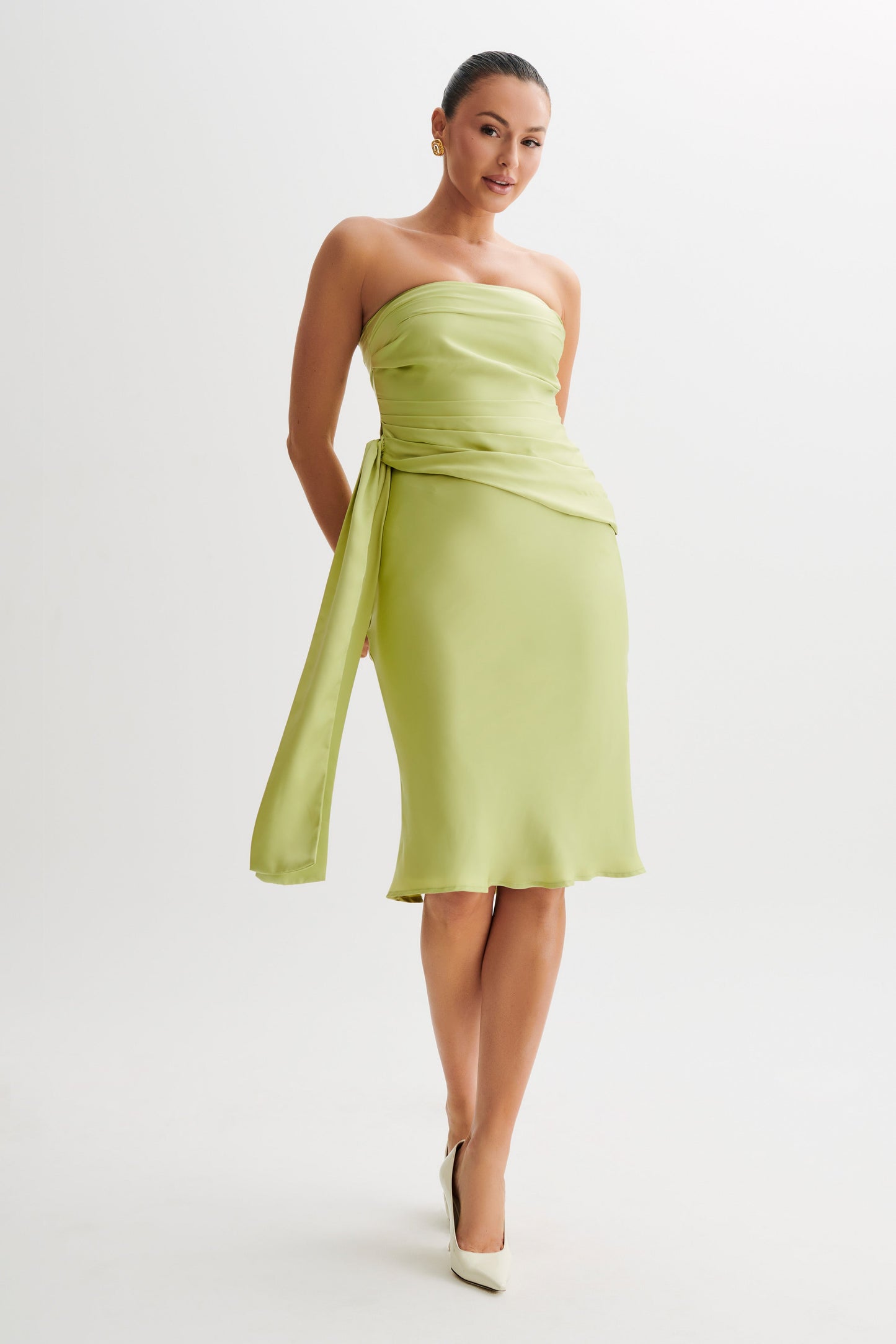 Allegra Satin Knee Length Skirt - Apple