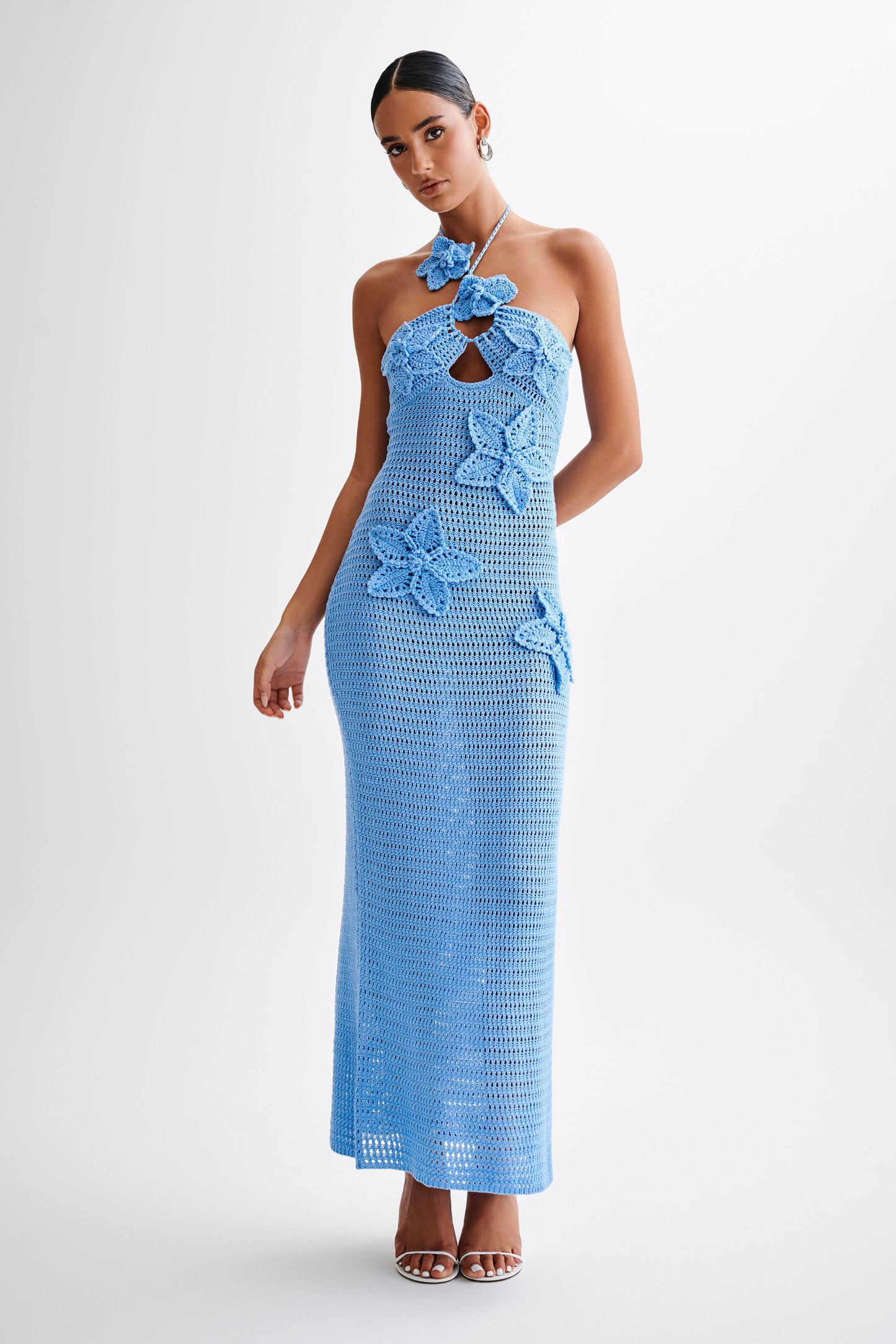 Kyla Floral Crochet Maxi Dress - Cornflower Blue