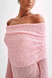 Marisol Off Shoulder Boucle Mini Dress - Baby Pink