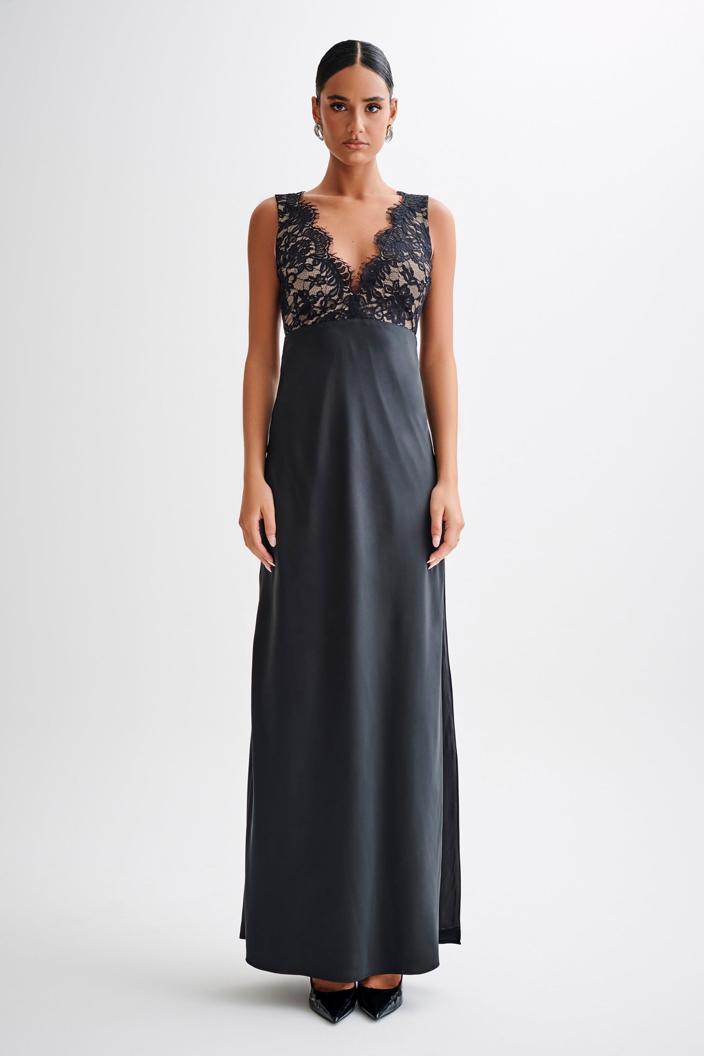 Ricci Satin And Lace Maxi Dress - Black