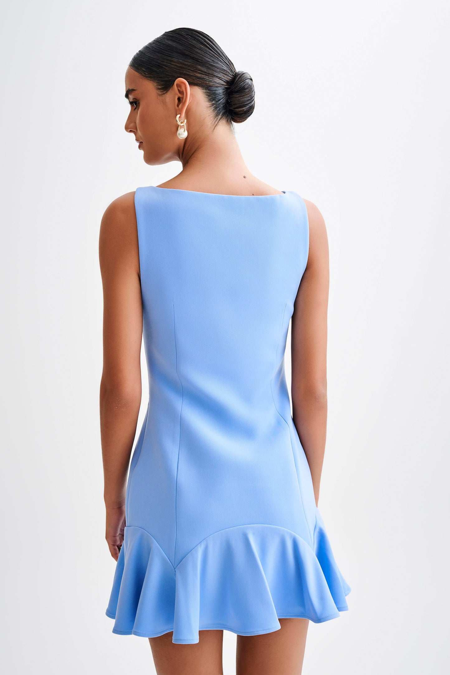 Leonora Sleeveless Suiting Mini Dress With Ruffle - Iris Blue