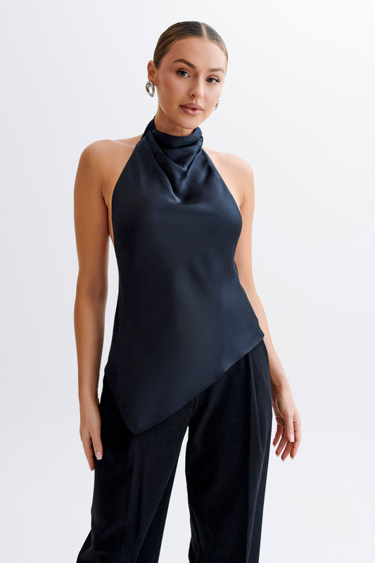 Seraphine Satin Halter Top - Black