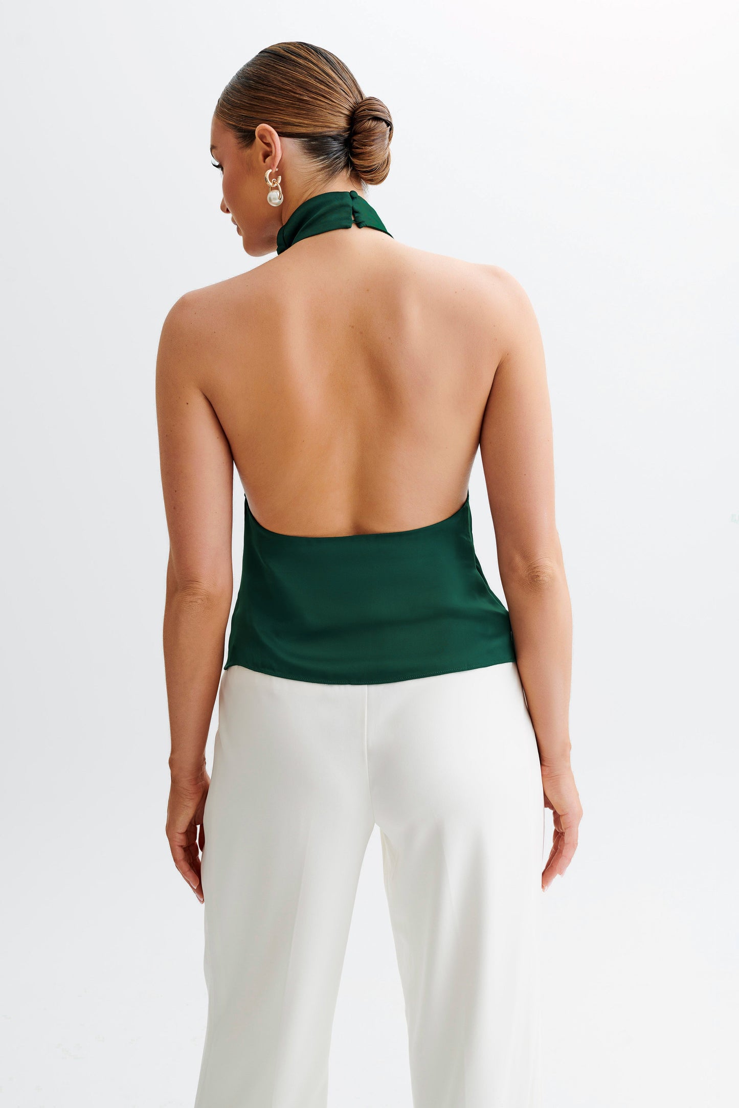 Seraphine Satin Halter Top - Forest Green