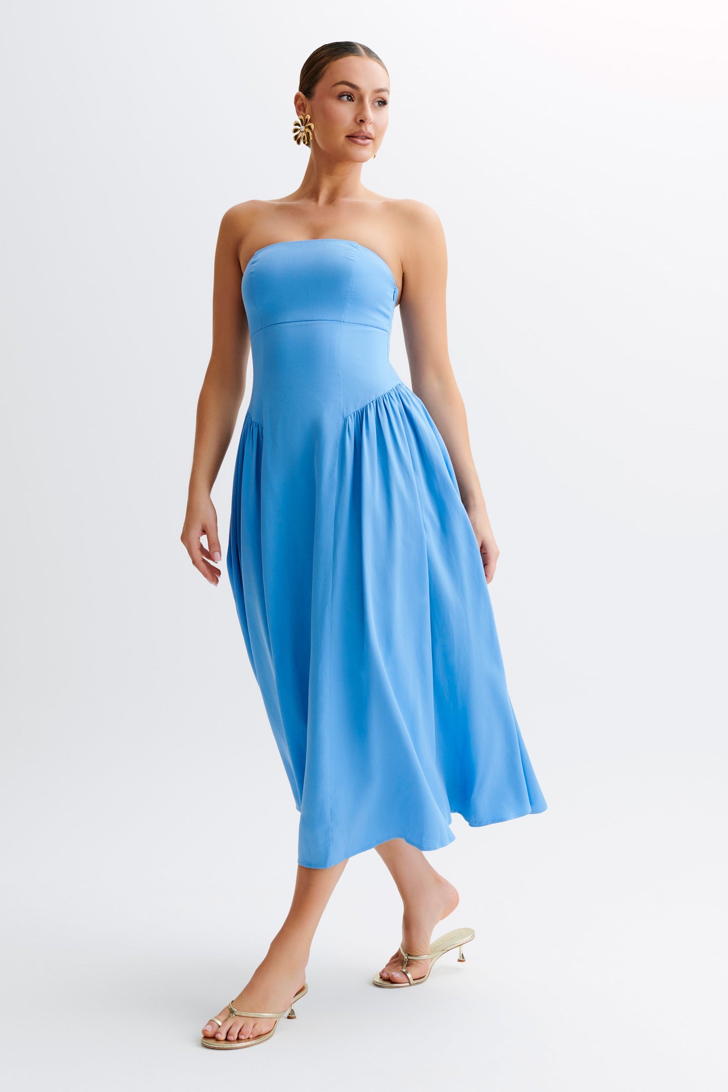 Carmele Cotton Gathered Midi Dress - Iris Blue