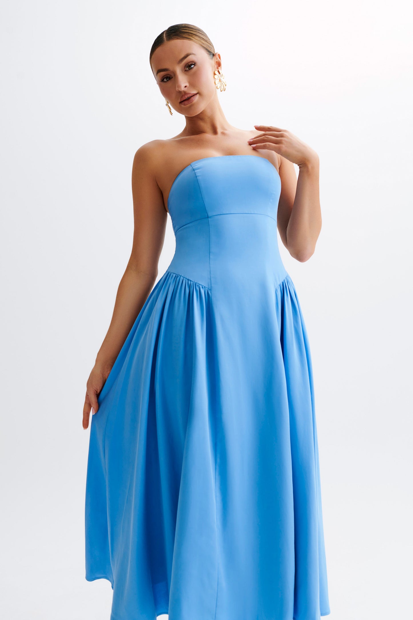 Carmele Cotton Gathered Midi Dress - Iris Blue