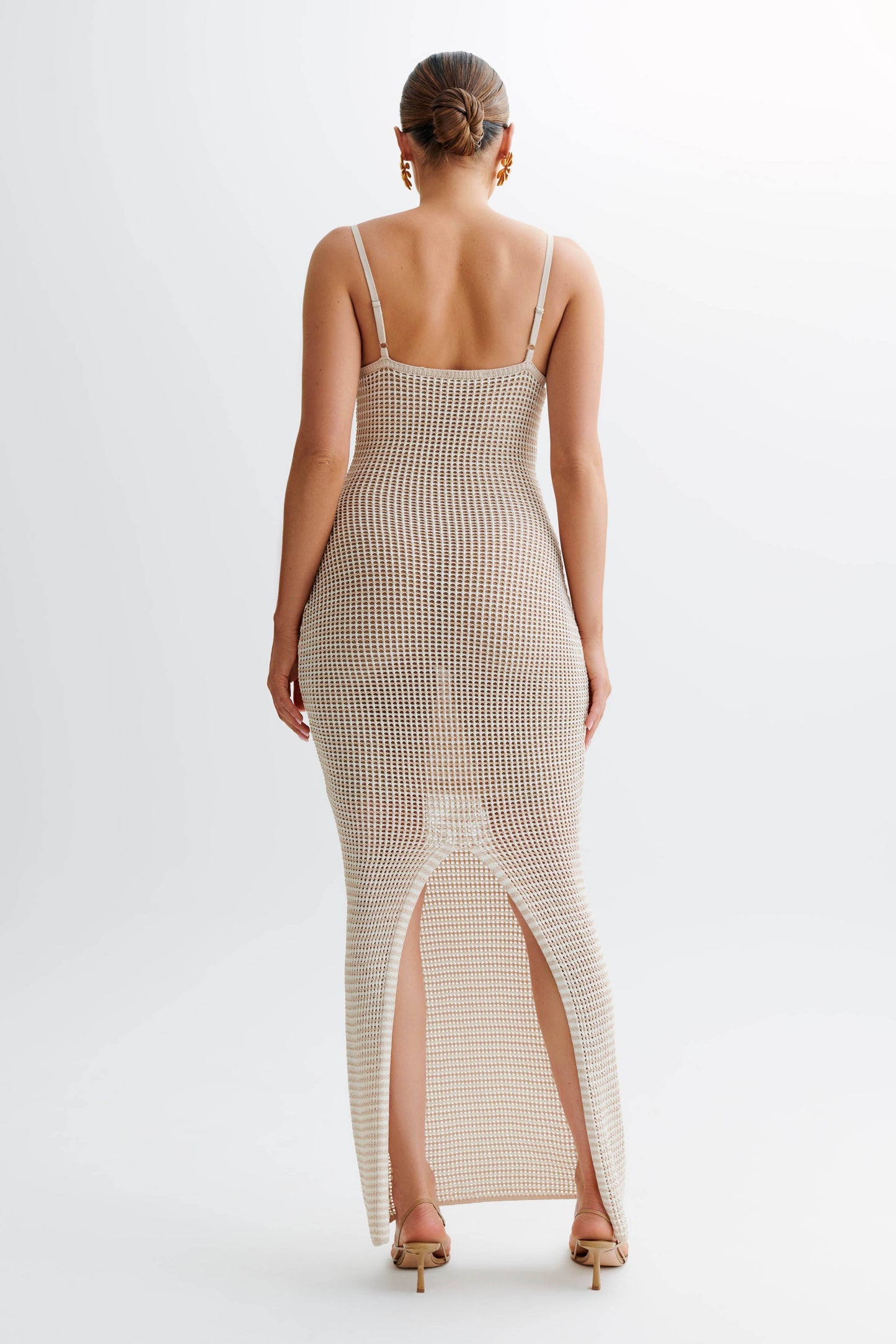 Jeannie Stripe Cupped Knit Maxi Dress - Tan/White